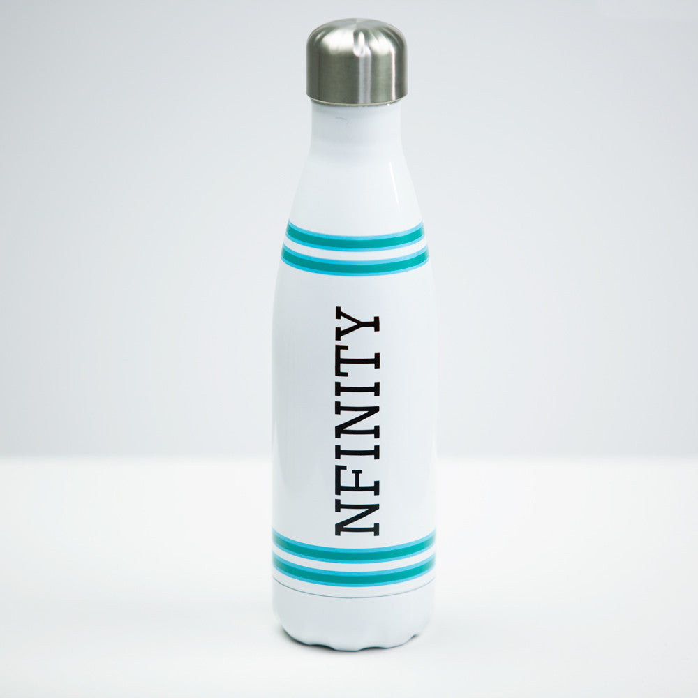 Nfinity water bottle in white. Cheer squad water bottle