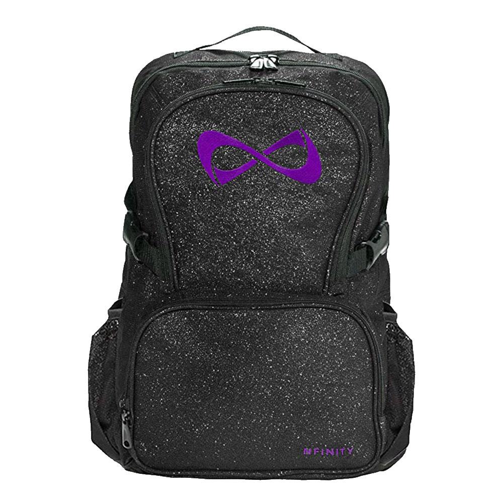 Nfinity black sparkle backpack uk with a purple logo
