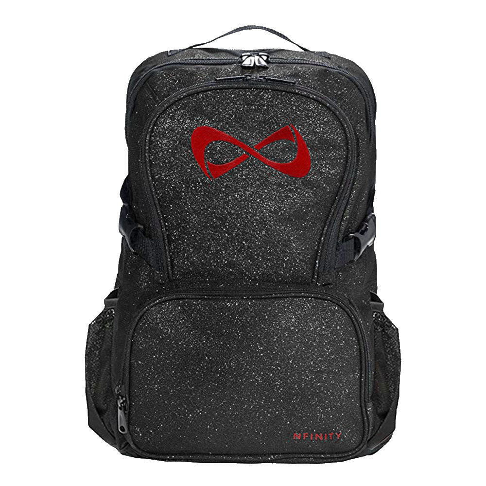 Nfinity black sparkle backpack with a red logo