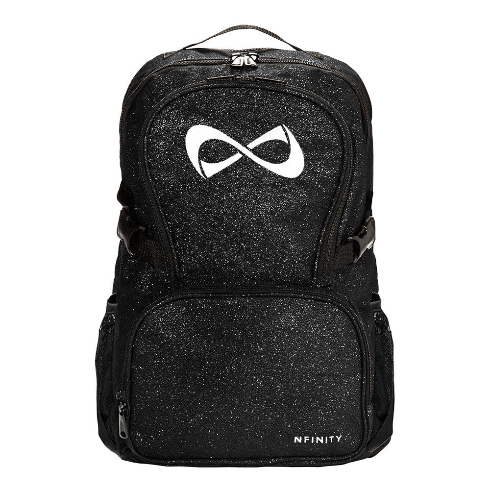 Nfinity black sparkle backpack uk with a white nfinity logo
