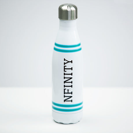 Nfinity water bottle in white. Cheer squad water bottle