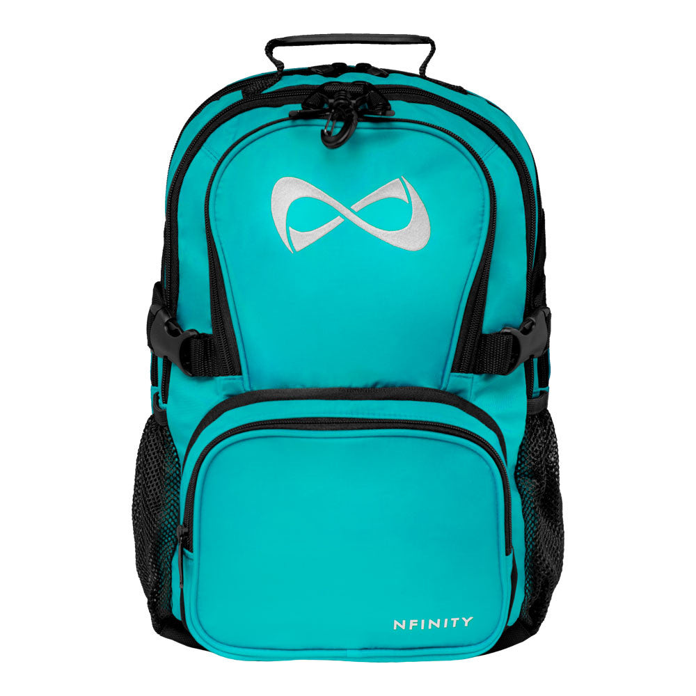 Petite Nfinity backpack uk, in teal with a white Nfinity logo