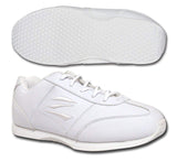 Zephz Tumble cheer shoes in white with a view of the upper and sole pattern