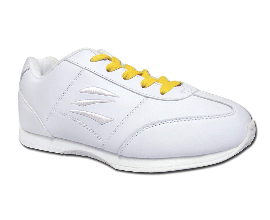 Zephz tumble cheer shoe shown with a yellow lace